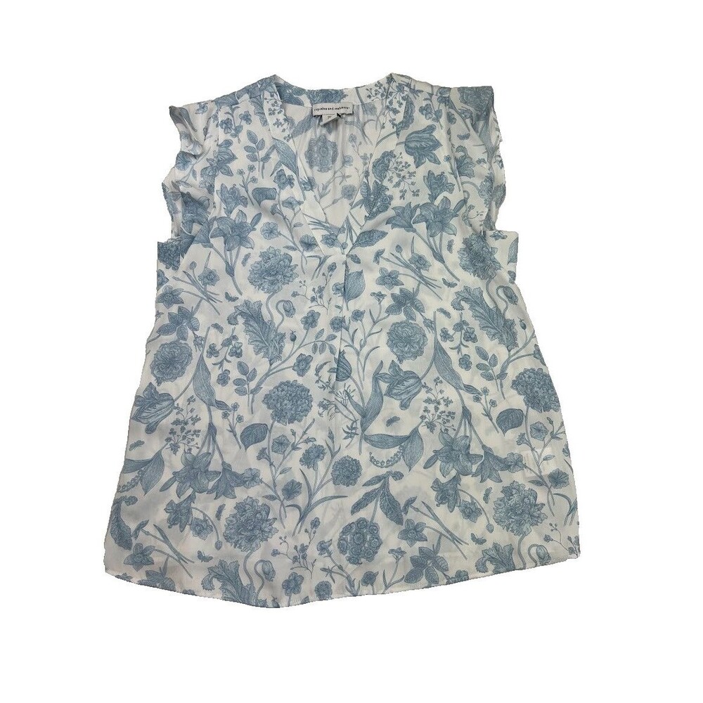 Blue White Floral Sleeveless Shirt Dress Women’s Casual Summer Size M